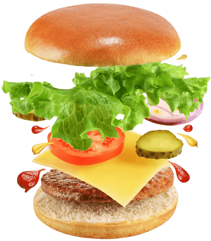 flying burger isolated on white background